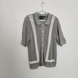 Massive Luxury Edition Sage Green Knit Collard Short Sleeve Cardigan Shirt XL